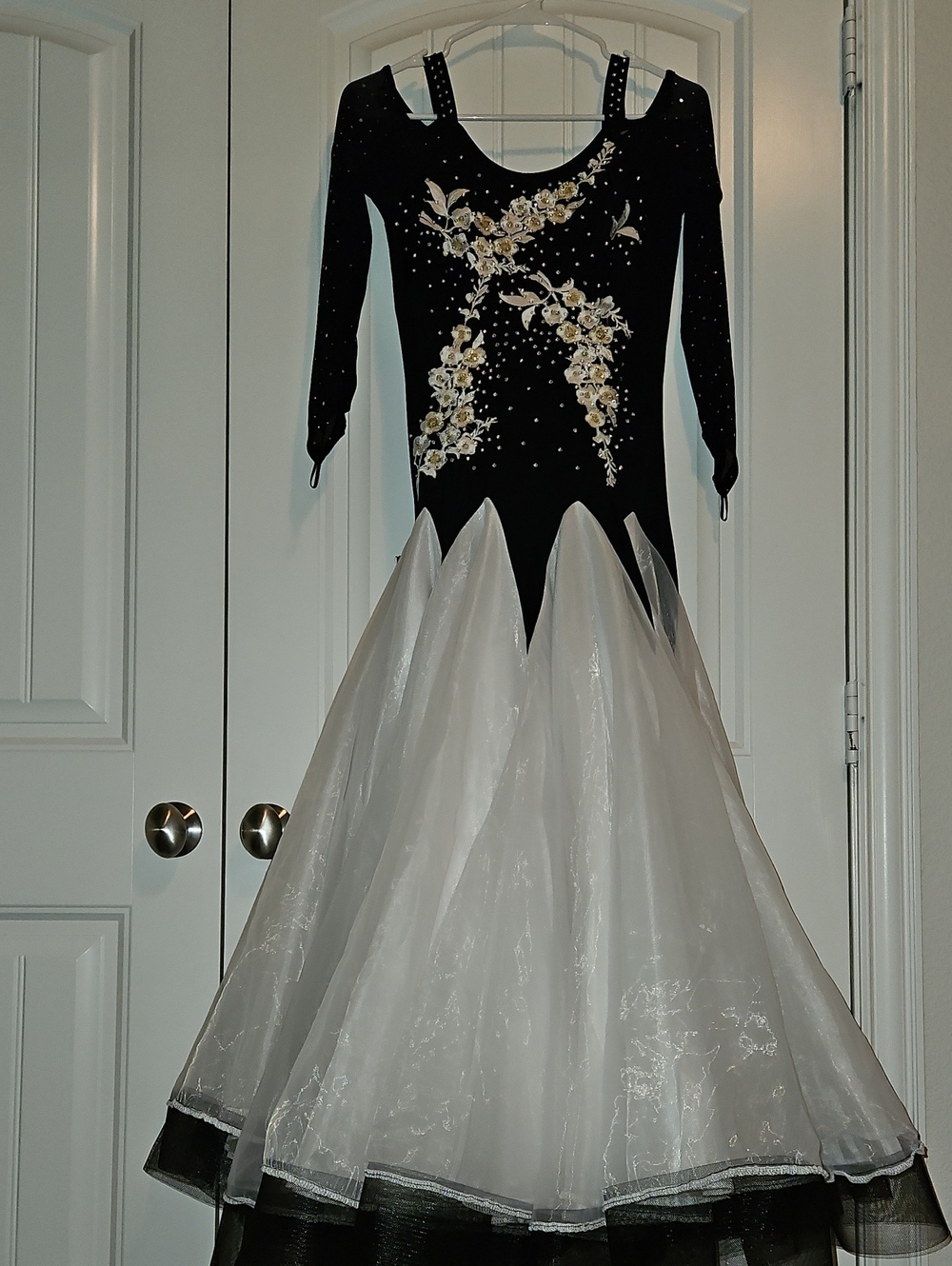 Black and White Floral Ballroom Dance Dress